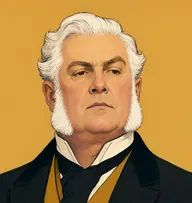 Illustrated portrait of Dr. Bernard: about 57, white, thick and combed over, a black frock coat with a mustard waistcoat