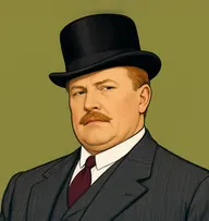 Illustrated portrait of Mr. Wilmott: about 56, thinning ginger, combed flat, charcoal pinstripe suit with a wine-coloured tie