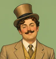 Illustrated portrait of Drebber: about 30, chestnut-brown, wavy, centre-parted with oiled curls, tan checked suit with a gold waistcoat