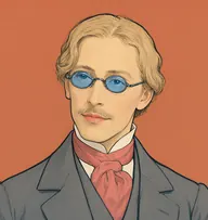Illustrated portrait of James Windibank: about 36, pale flaxen, lank, parted dead centre, slate-grey frock coat with a coral-pink cravat