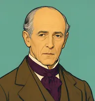 Illustrated portrait of Mr. Cunningham: about 68, bald crown with a thin grey fringe over the ears, snuff-brown frock coat with a mulberry cravat