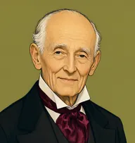 Illustrated portrait of Count Greffi: about 90, thin white wisps, nearly bald, black evening jacket with a wine-red silk cravat