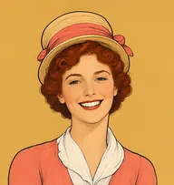 Illustrated portrait of Mrs Clay: about 30, red-tinged auburn hair in smooth curls, coral-pink gown with a white fichu