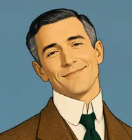 Illustrated portrait of Jervie: about 36, black, short and neatly side-parted with grey at the temples, a rust-brown tweed jacket with a deep-green knitted tie