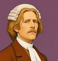 Illustrated portrait of Oysterpuff: about 35, sandy-ginger, lank, centre-parted, long over ears, rust-brown coat, white neckcloth
