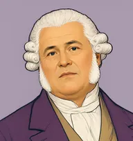 Illustrated portrait of Mr. Kirwin: about 58, thinning white, combed over, a plum-coloured coat with a buff waistcoat